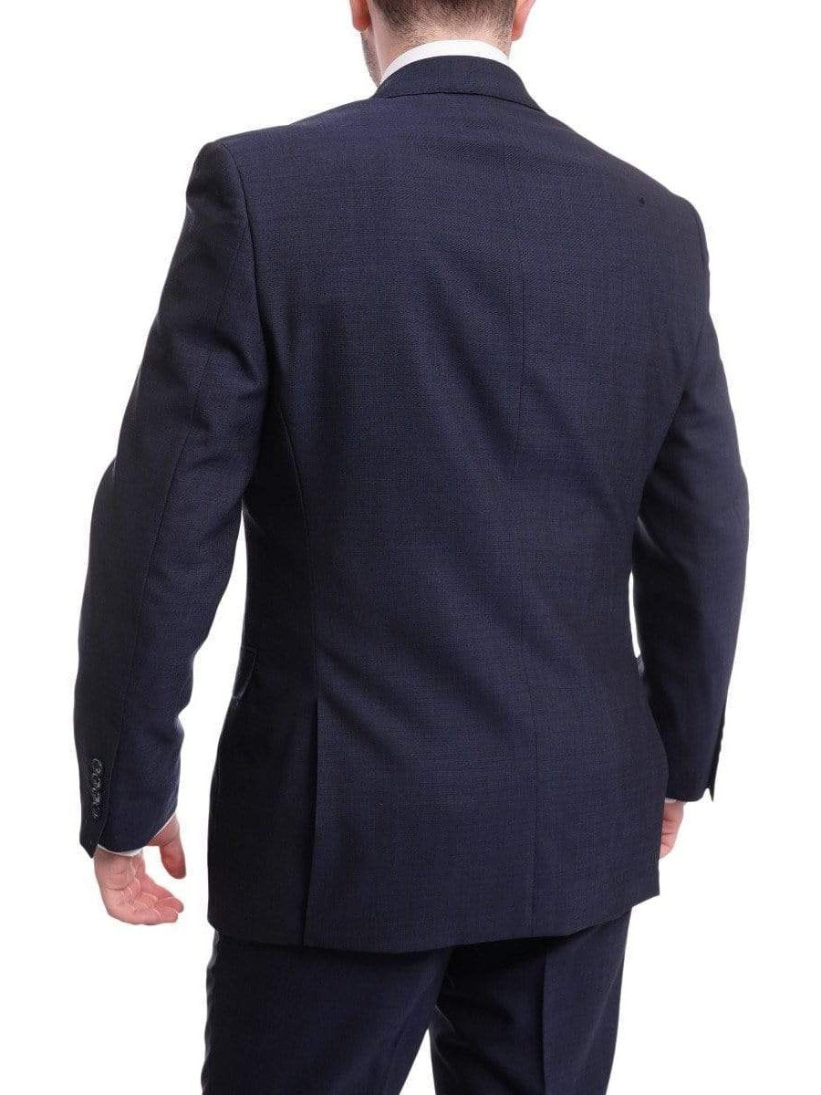 I Uomo TWO PIECE SUITS I Uomo Men&#39;s Classic Fit Solid Navy Two Button 100% Wool 2 Piece Suit