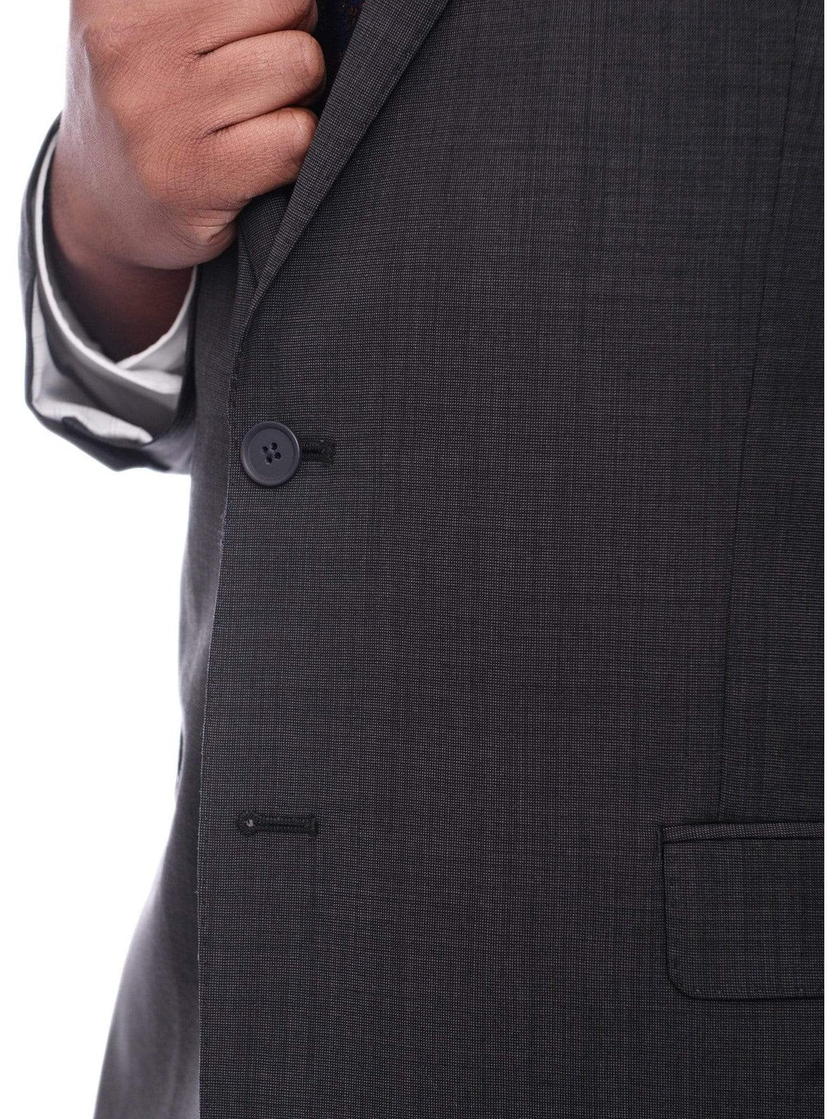 I Uomo TWO PIECE SUITS I Uomo Men&#39;s Regular Fit Gray Textured Two Button 2 Piece 100% Wool Suit