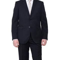 I Uomo TWO PIECE SUITS I Uomo Men's Regular Fit Solid Black Two Button 100% Wool 2 Piece Suit