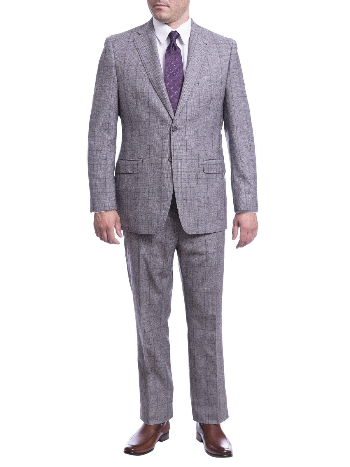 I Uomo TWO PIECE SUITS I Uomo Mens Regular Fit Gray Glen Plaid 2 Button Wool Suit