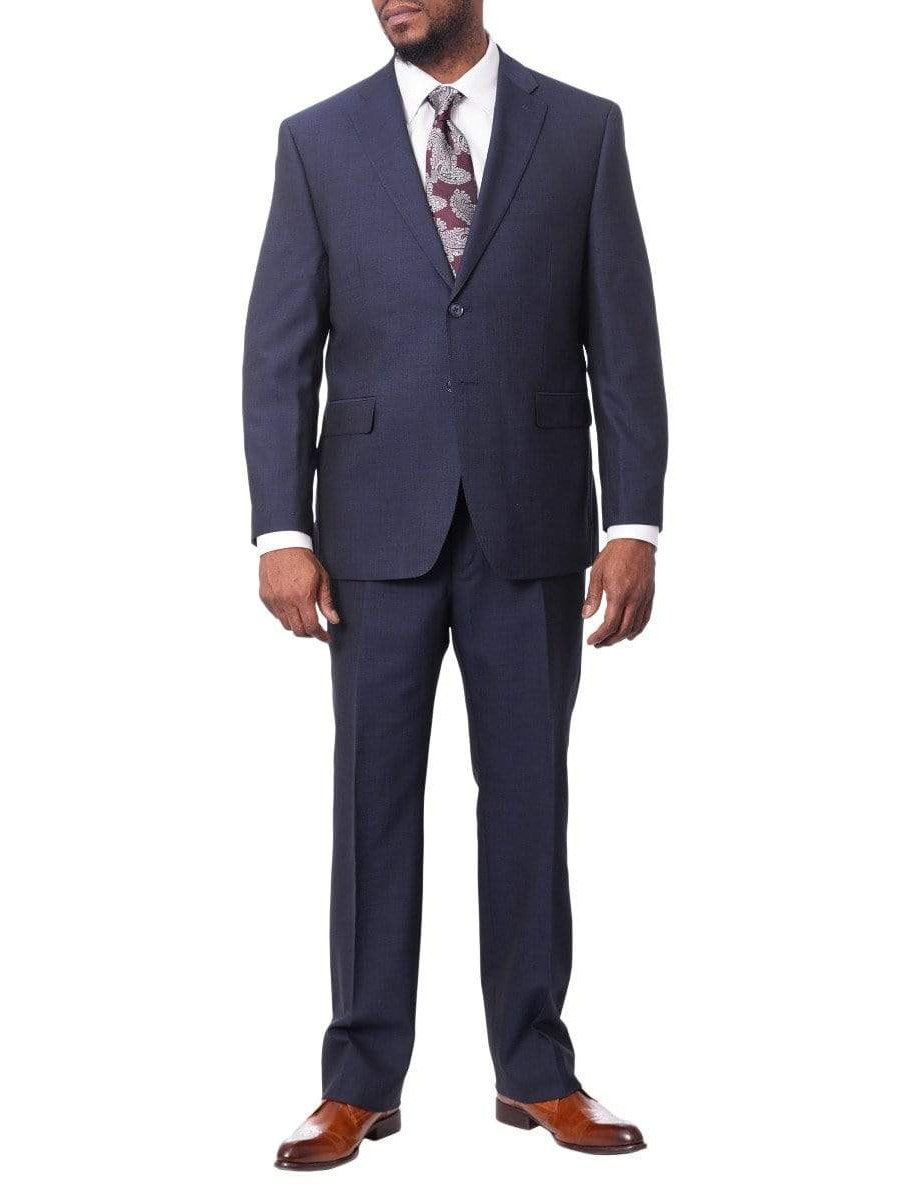 I Uomo Mens Solid Blue 100% Wool Regular Fit Suit