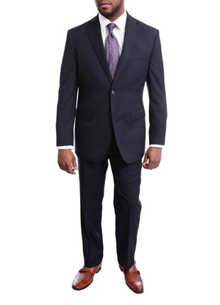 I Uomo TWO PIECE SUITS I Uomo Regular Fit Navy Blue Mini Check Plaid Two Button 100% Wool Men's Suit