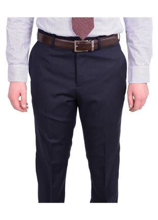 I Uomo TWO PIECE SUITS I Uomo Regular Fit Navy Blue Mini Check Plaid Two Button 100% Wool Men's Suit