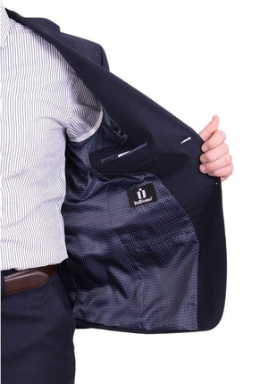 I Uomo TWO PIECE SUITS I Uomo Regular Fit Navy Blue Mini Check Plaid Two Button 100% Wool Men's Suit