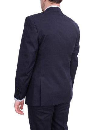 I Uomo TWO PIECE SUITS I Uomo Regular Fit Navy Blue Mini Check Plaid Two Button 100% Wool Men's Suit