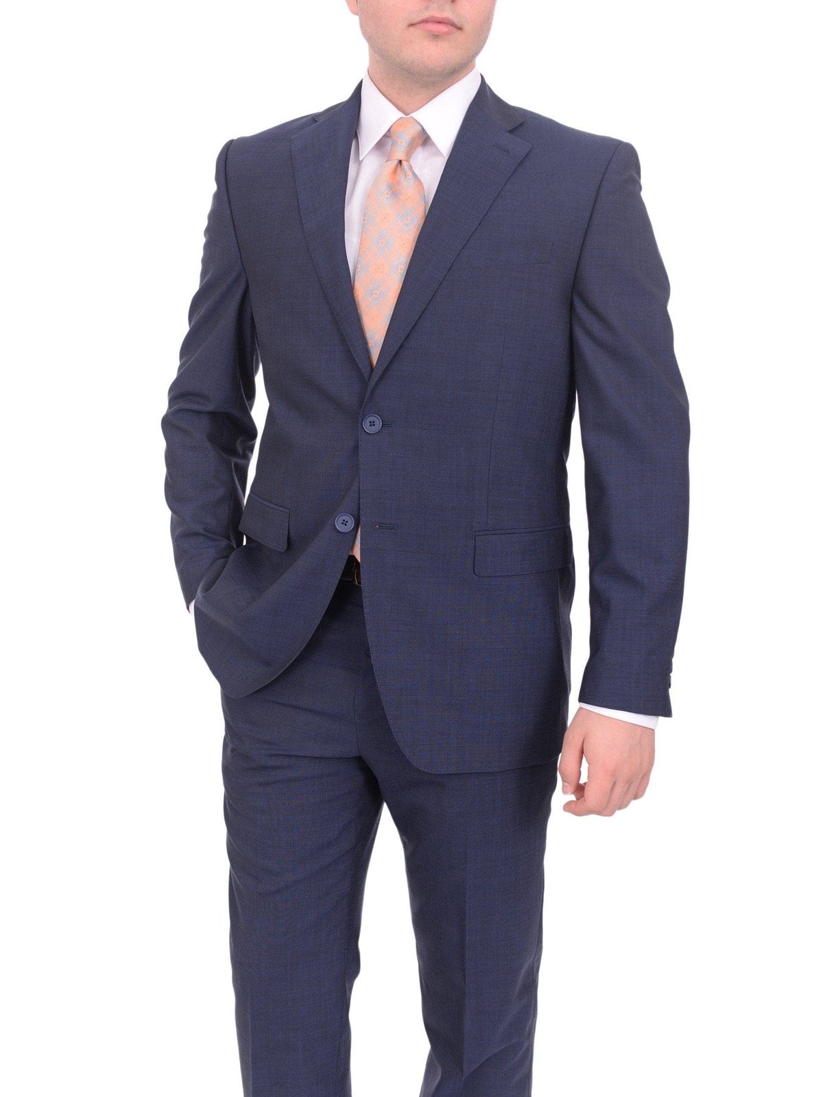 I Uomo TWO PIECE SUITS I Uomo Regular Fit Solid Blue Two Button 2 Piece 100% Wool Men&#39;s Suit