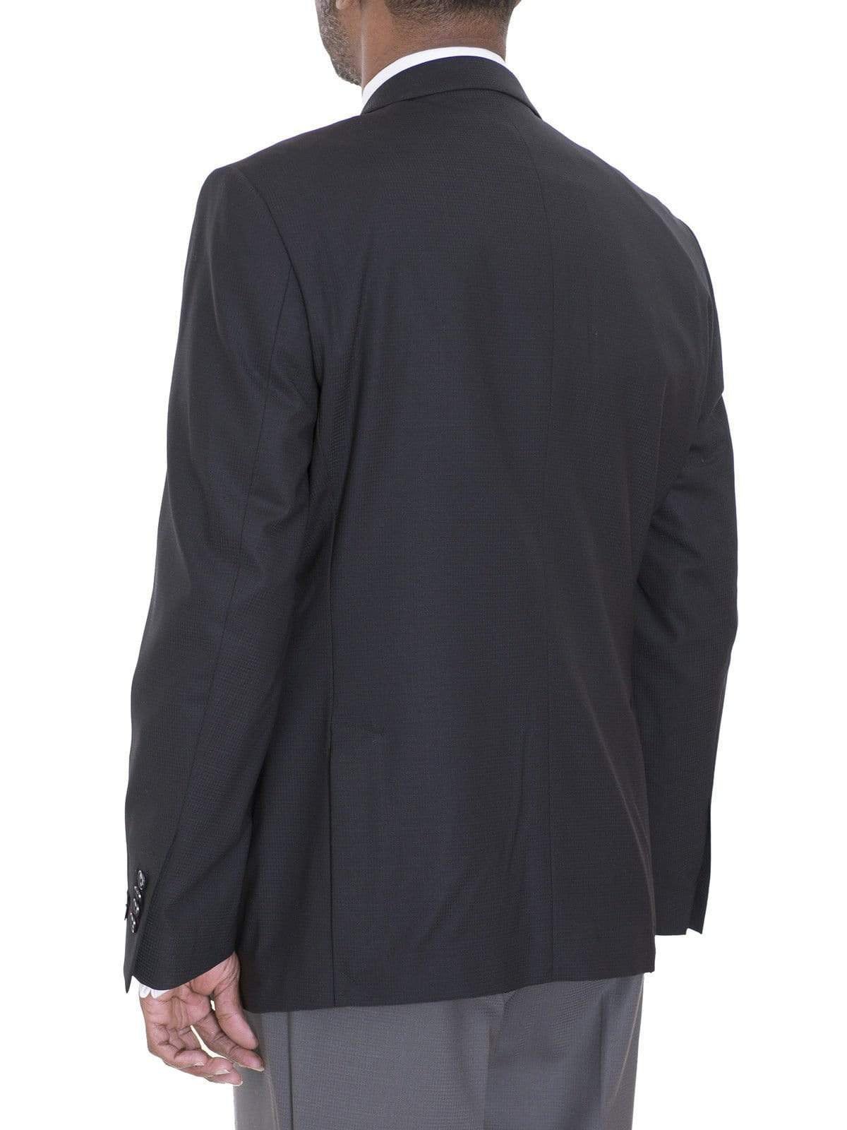 Ideal BLAZERS Ideal Slim Fit Black Textured Half Lined Stretch Wool Blazer Suit Jacket