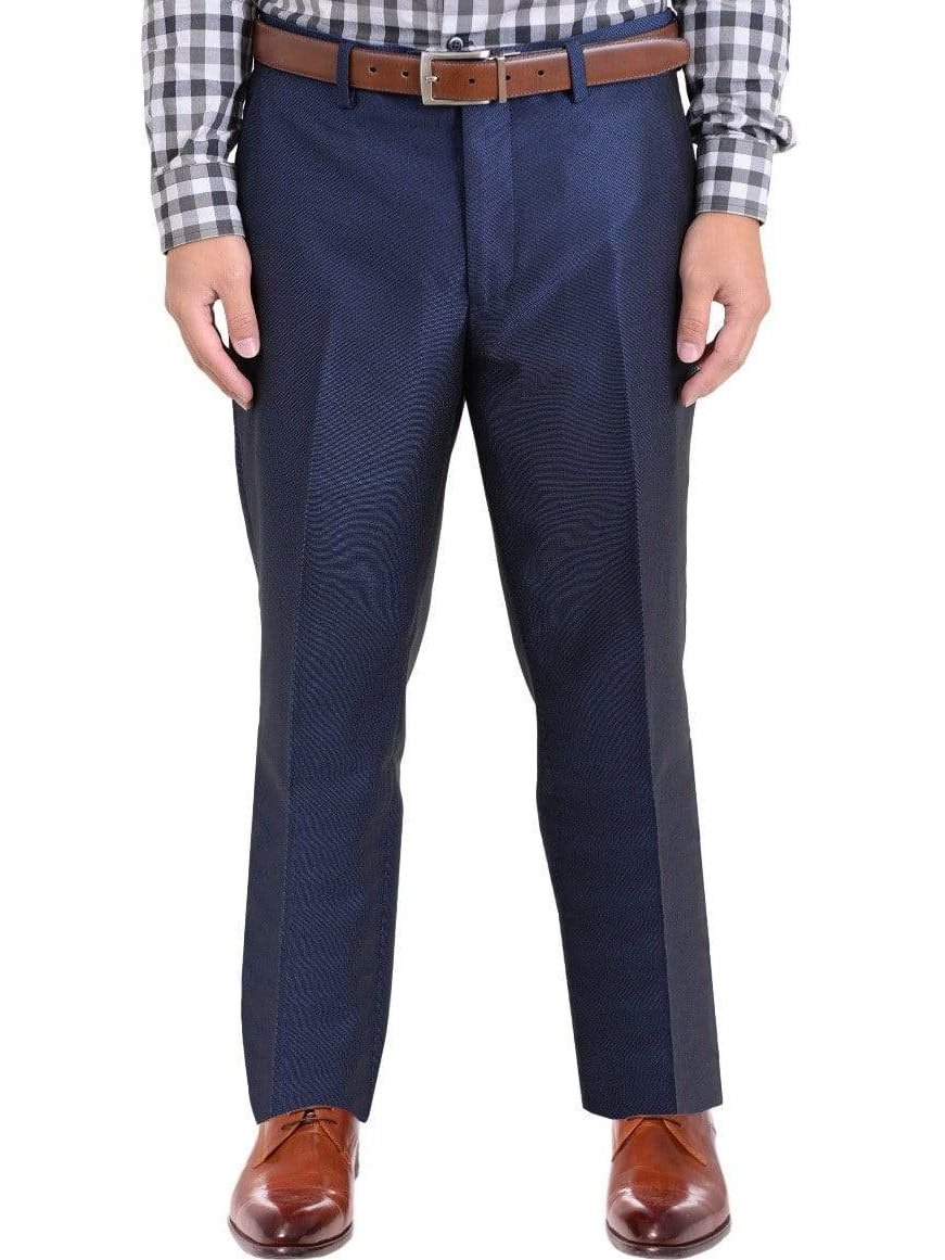 Ideal Sale Pants Ideal Slim Fit Navy Blue Pindot With Subtle Sheen Flat Front Wool Dress Pants