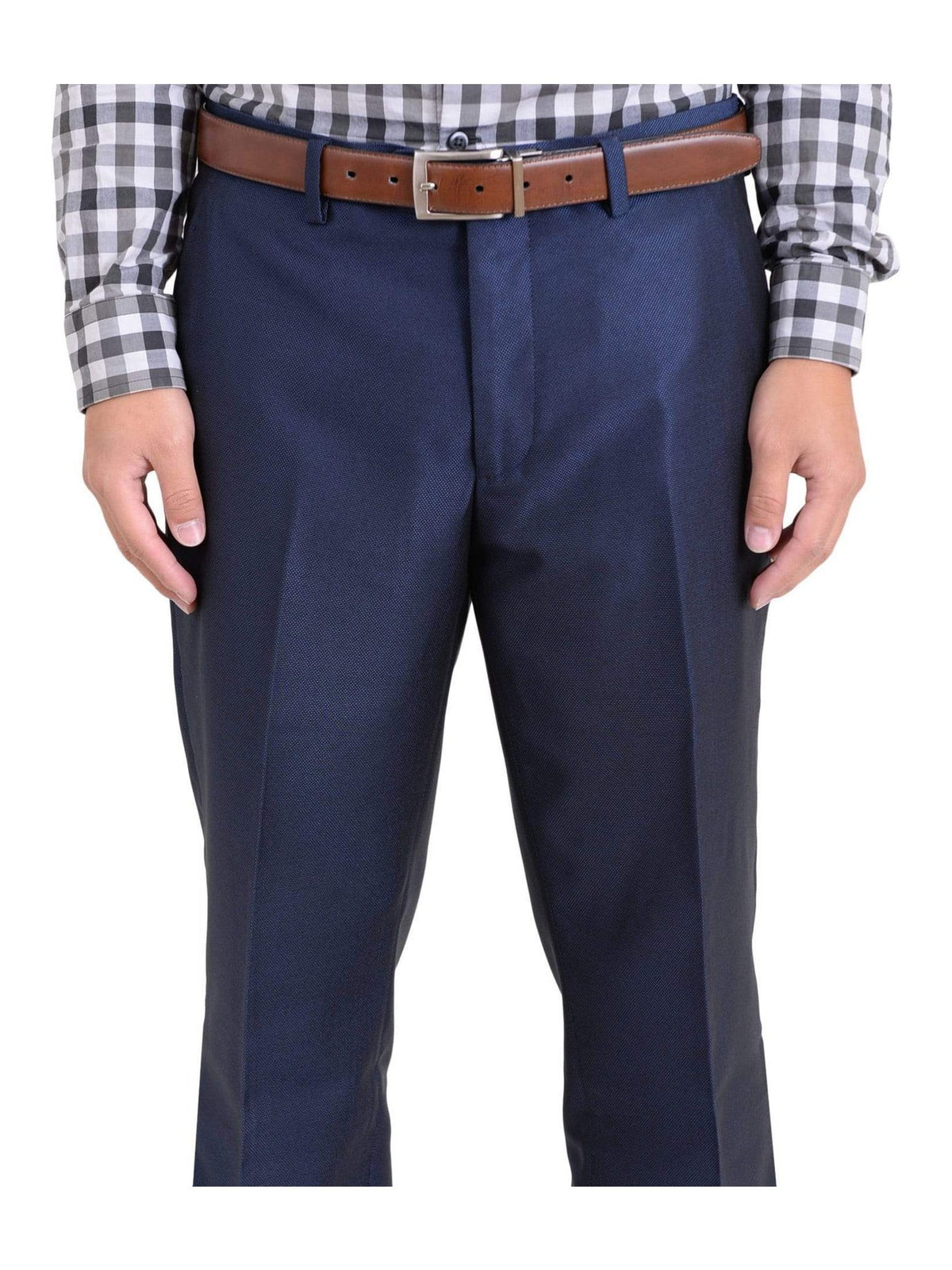Ideal Sale Pants Ideal Slim Fit Navy Blue Pindot With Subtle Sheen Flat Front Wool Dress Pants