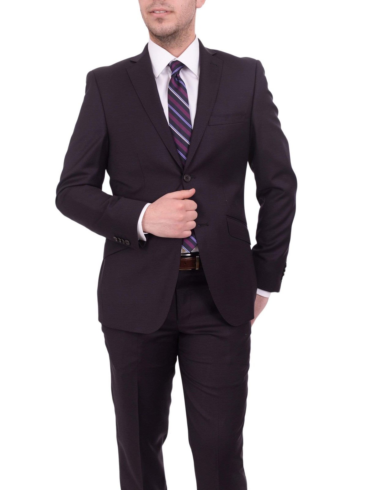 Ideal TWO PIECE SUITS 38R Ideal Slim Fit Solid Plum Purple Two Button Wool Suit