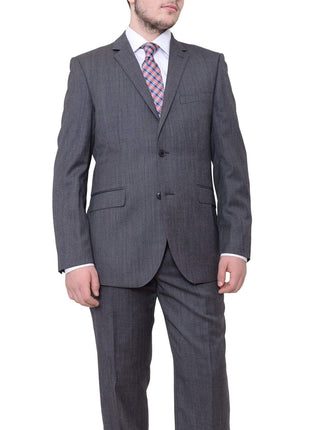 Ideal TWO PIECE SUITS Gray Stepweave / 38R 32W Mens Ideal Slim Fit 2 Button 100% Wool Suit