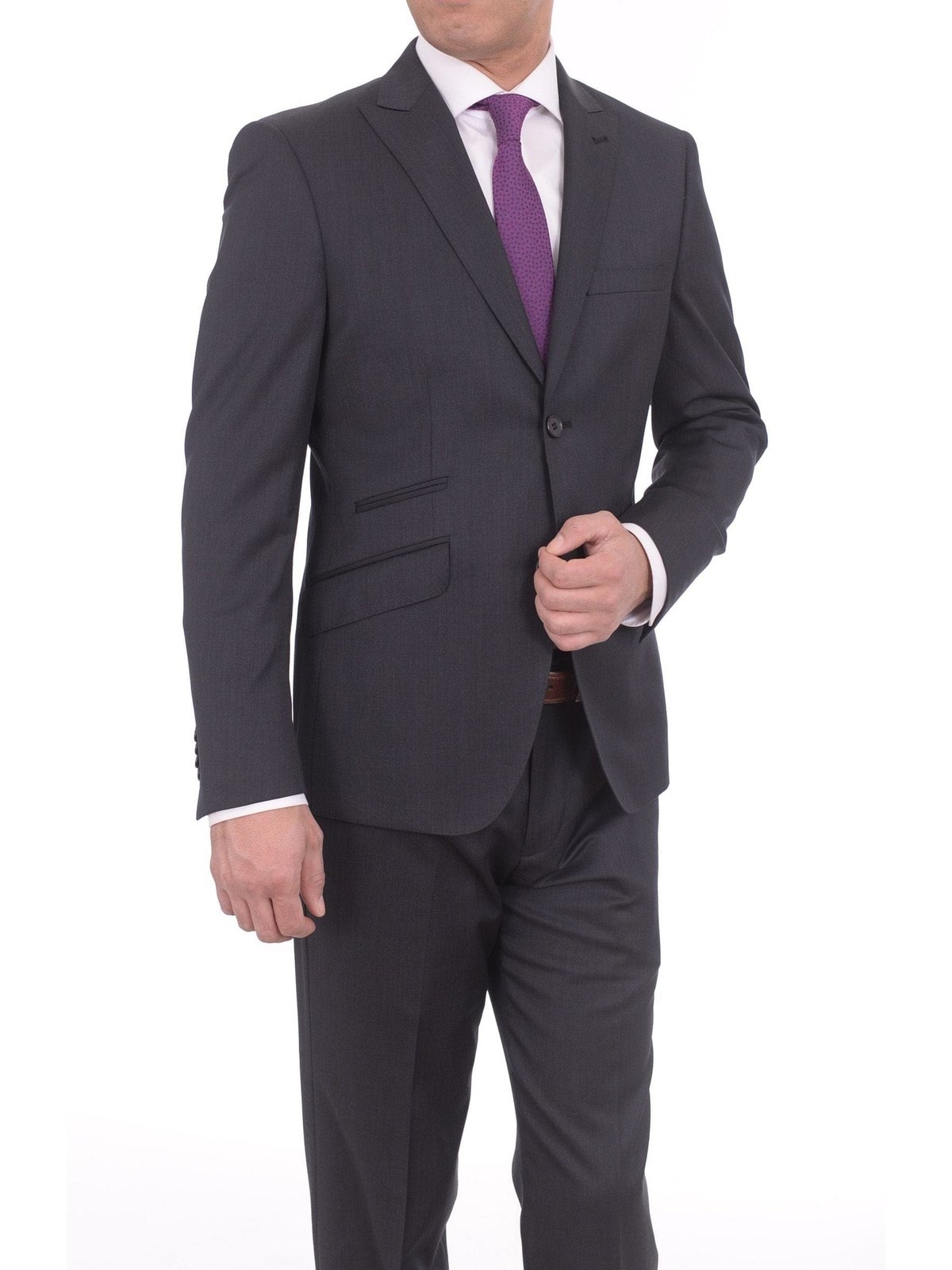Ideal TWO PIECE SUITS Ideal Mens Slim Fit Solid Charcoal Gray Two Button Wool Suit With Peak Lapels
