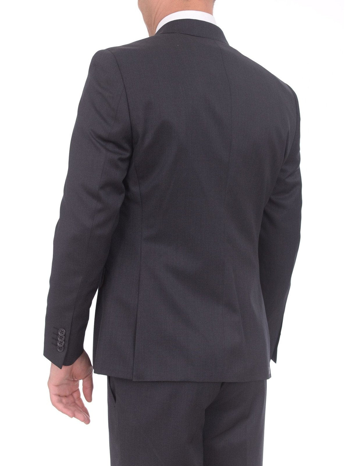 Ideal TWO PIECE SUITS Ideal Mens Slim Fit Solid Charcoal Gray Two Button Wool Suit With Peak Lapels