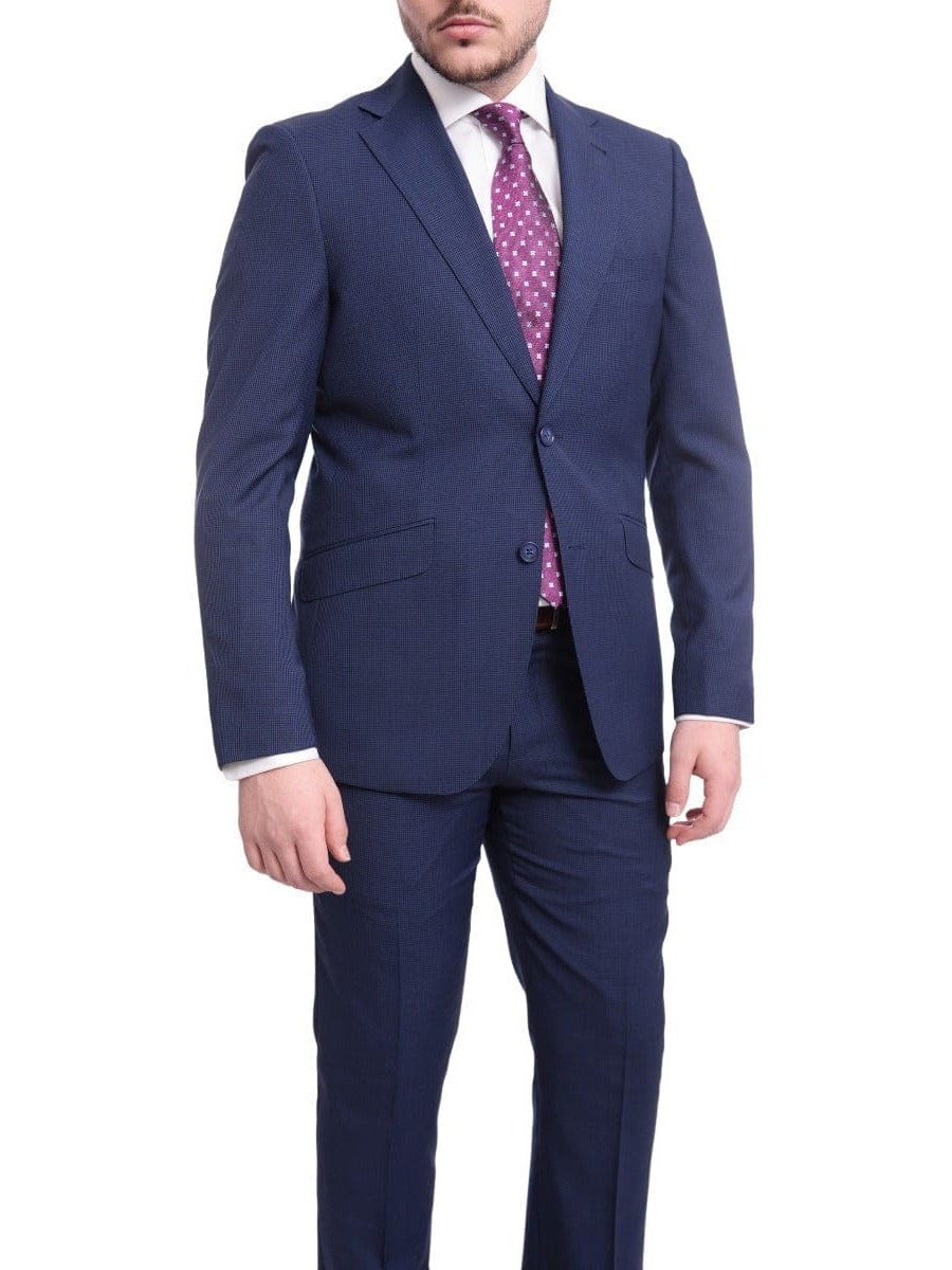 Ideal TWO PIECE SUITS Ideal Slim Fit Blue Houndstooth Two Button Wool Suit