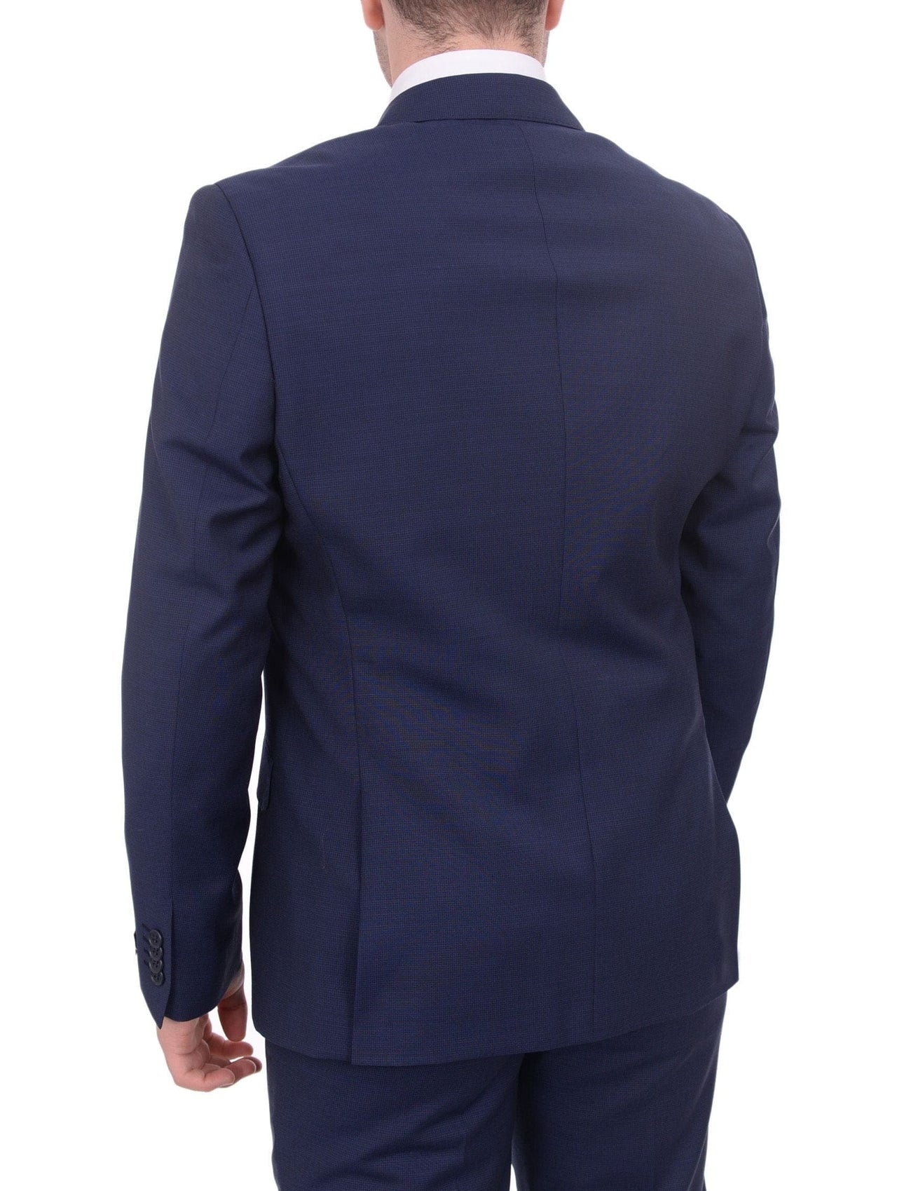 Ideal TWO PIECE SUITS Ideal Slim Fit Blue Mini Check Two Button Wool Suit With Peak Lapels