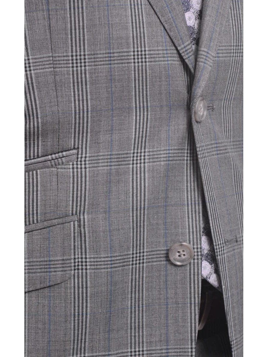 Ideal TWO PIECE SUITS Ideal Slim Fit Gray Plaid Two Button Wool Suit With Peak Lapels