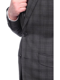 Thumbnail for Ideal TWO PIECE SUITS Ideal Slim Fit Gray Plaid Windowpane Two Button Wool Suit With Peak Lapels