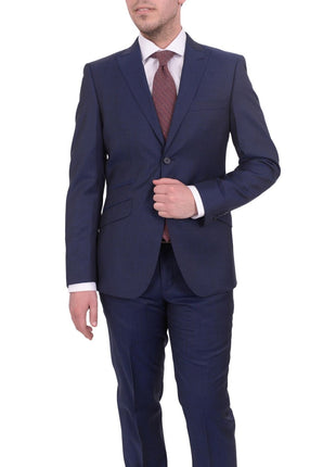 Ideal TWO PIECE SUITS Ideal Slim Fit Heather Blue Two Button Wool Suit With Peak Lapels