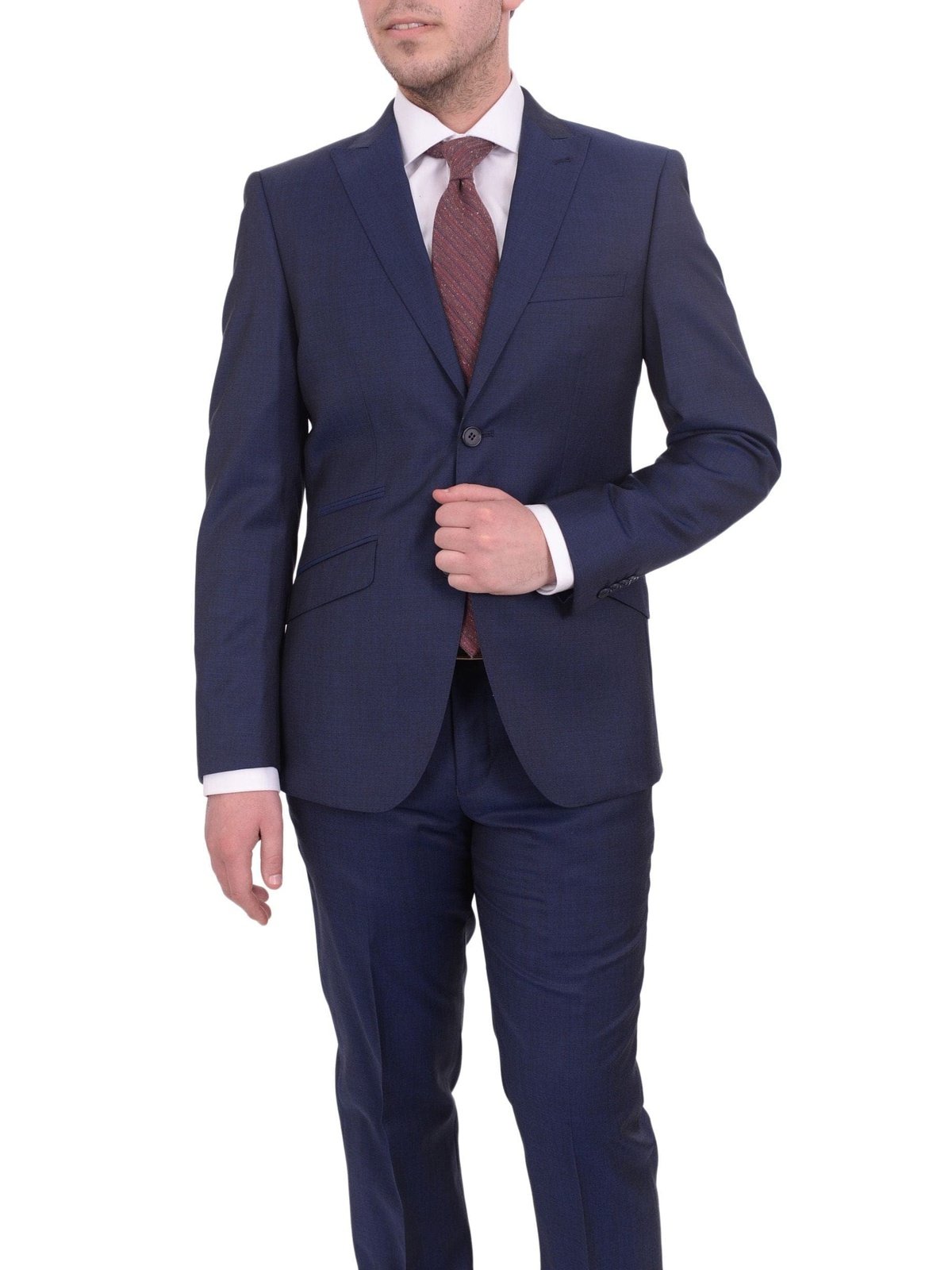 Ideal TWO PIECE SUITS Ideal Slim Fit Heather Blue Two Button Wool Suit With Peak Lapels