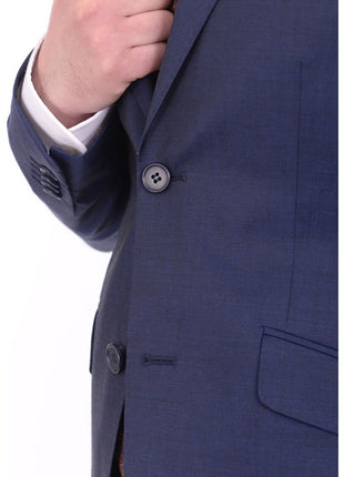Ideal TWO PIECE SUITS Ideal Slim Fit Heather Blue Two Button Wool Suit With Peak Lapels