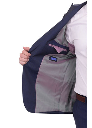 Ideal TWO PIECE SUITS Ideal Slim Fit Heather Blue Two Button Wool Suit With Peak Lapels