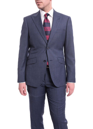 Ideal TWO PIECE SUITS Ideal Slim Fit Heather Blue Two Button Wool Suit With Peak Lapels