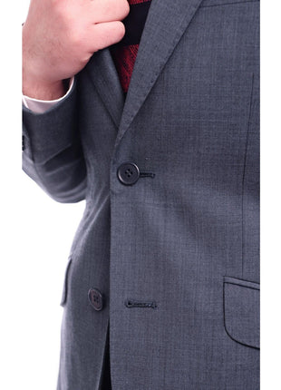 Ideal TWO PIECE SUITS Ideal Slim Fit Heather Blue Two Button Wool Suit With Peak Lapels