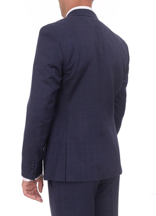 Ideal TWO PIECE SUITS Ideal Slim Fit Navy Plaid With Subtle Overcheck Two Button Wool Suit