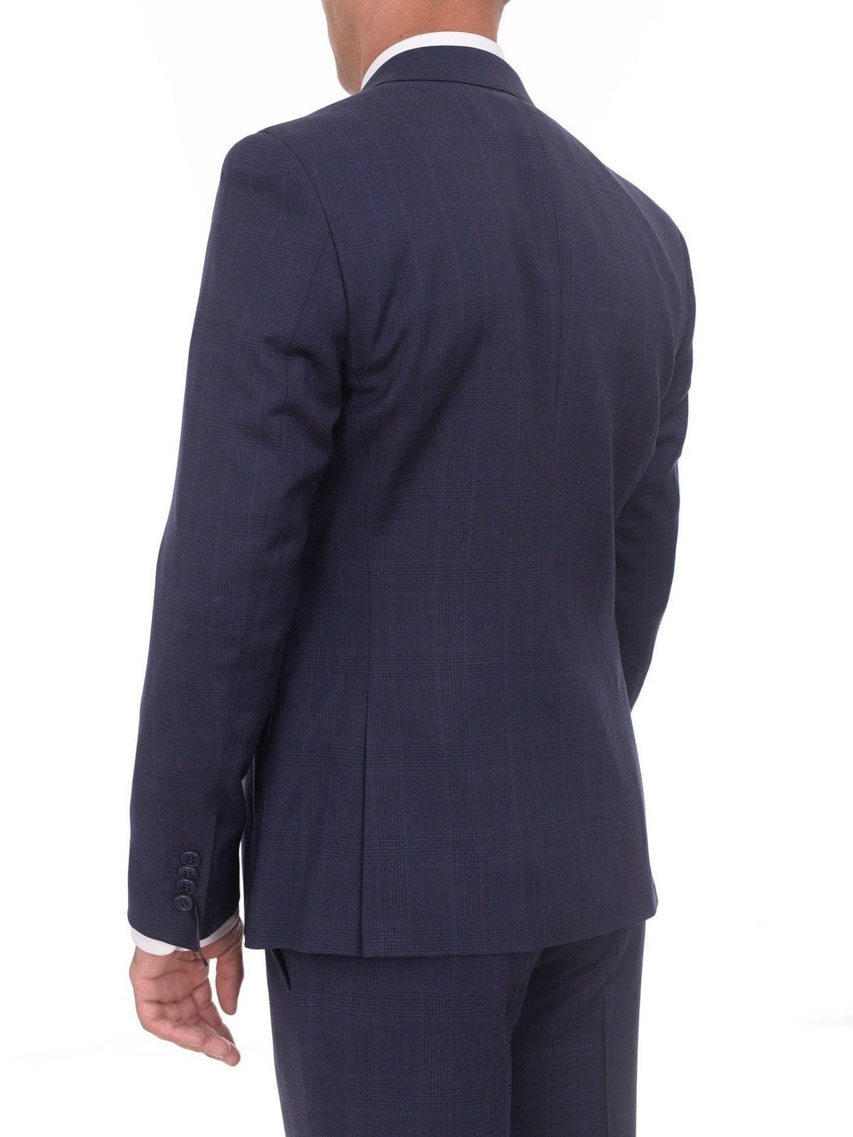 Ideal TWO PIECE SUITS Ideal Slim Fit Navy Plaid With Subtle Overcheck Two Button Wool Suit