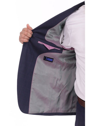 Ideal TWO PIECE SUITS Ideal Slim Fit Navy Plaid With Subtle Overcheck Two Button Wool Suit