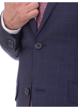 Ideal TWO PIECE SUITS Ideal Slim Fit Navy Plaid With Subtle Overcheck Two Button Wool Suit