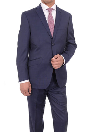 Ideal TWO PIECE SUITS Ideal Slim Fit Solid Blue Two Button Wool Suit