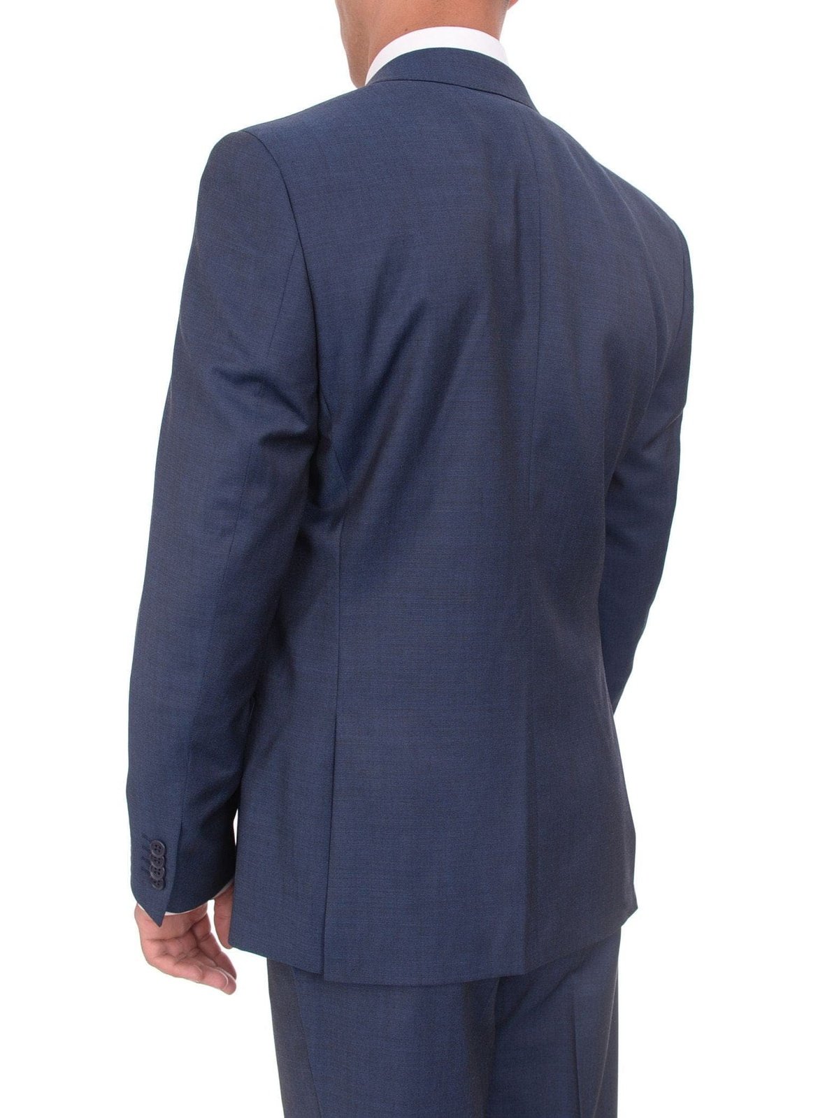 Ideal TWO PIECE SUITS Ideal Slim Fit Solid Blue Two Button Wool Suit With Peak Lapels