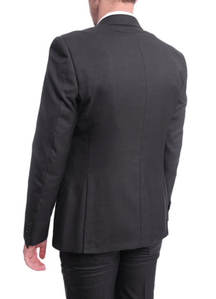 Ideal TWO PIECE SUITS Ideal Slim Fit Solid Charcoal Gray Two Button Wool Suit With Peak Lapels