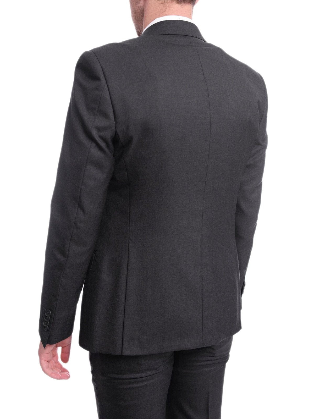 Ideal TWO PIECE SUITS Ideal Slim Fit Solid Charcoal Gray Two Button Wool Suit With Peak Lapels