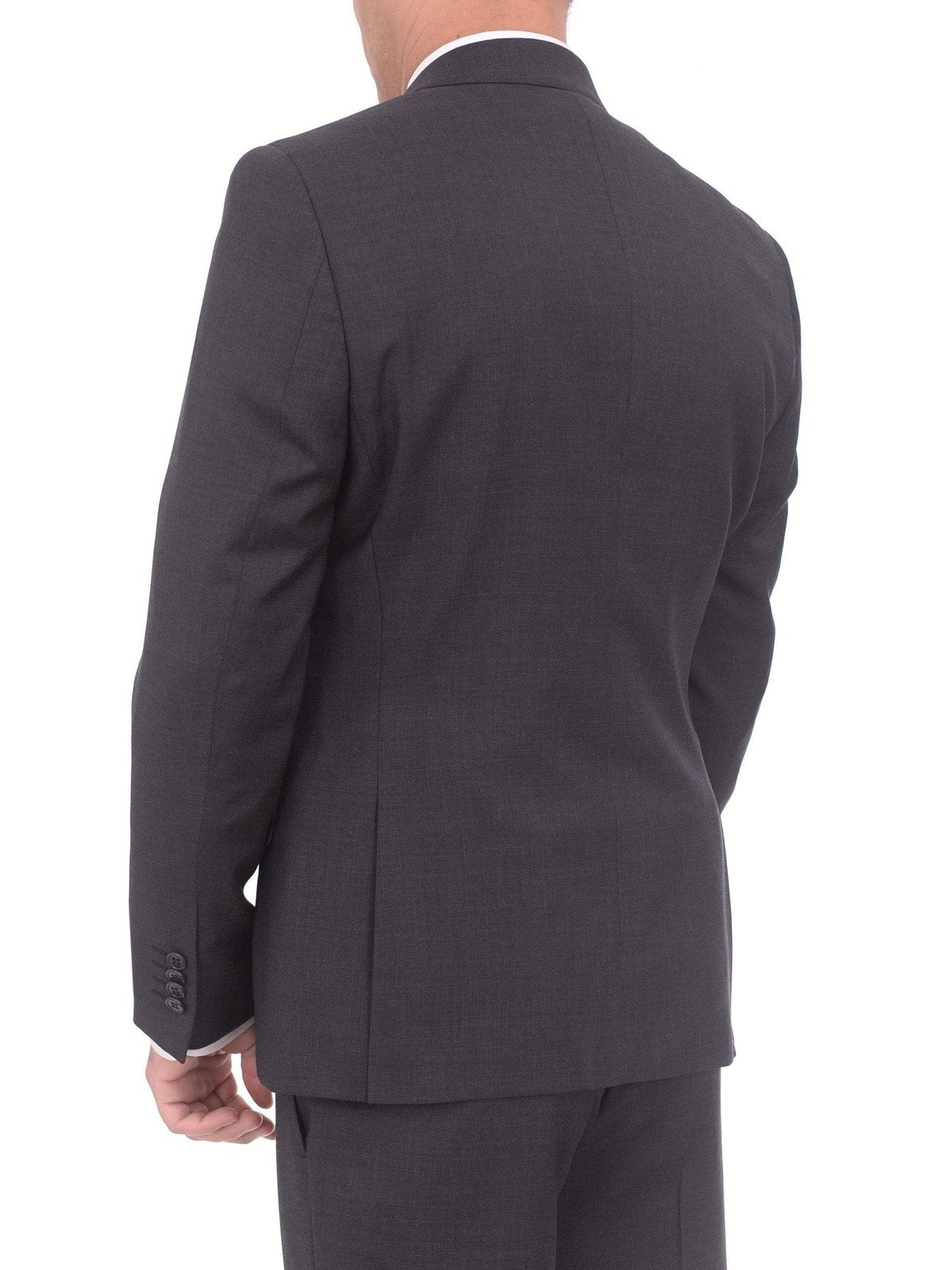 Ideal TWO PIECE SUITS Ideal Slim Fit Solid Charcoal Two Button Wool Suit With Peak Lapels