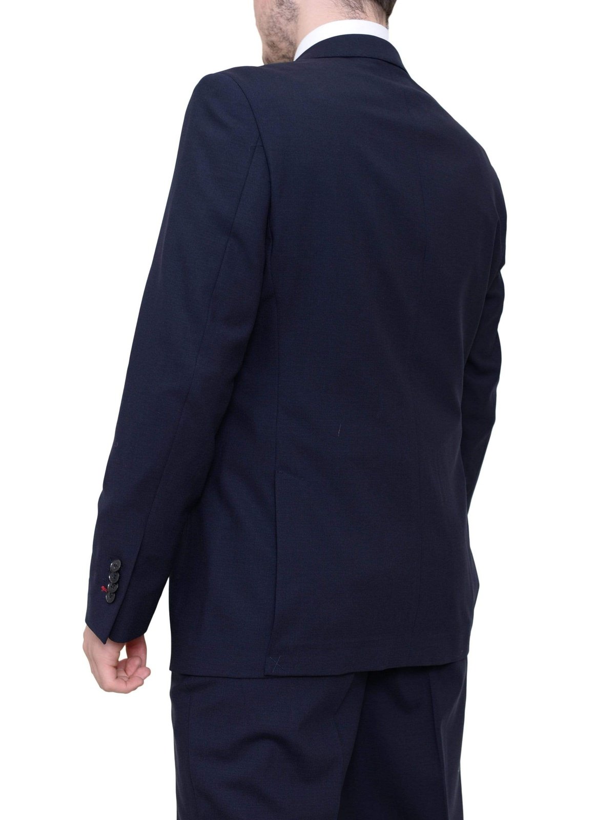 Ideal TWO PIECE SUITS Ideal Slim Fit Solid Navy Blue Two Button Half Lined Wool Blend Suit