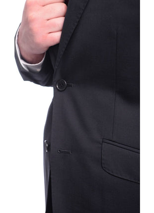 Ideal TWO PIECE SUITS Ideal Slim Fit Solid Navy Blue Two Button Wool Suit With Peak Lapels