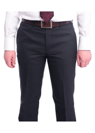 Ideal TWO PIECE SUITS Ideal Slim Fit Solid Navy Blue Two Button Wool Suit With Peak Lapels