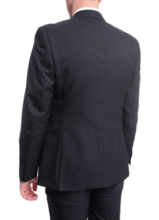 Ideal TWO PIECE SUITS Ideal Slim Fit Solid Navy Blue Two Button Wool Suit With Peak Lapels