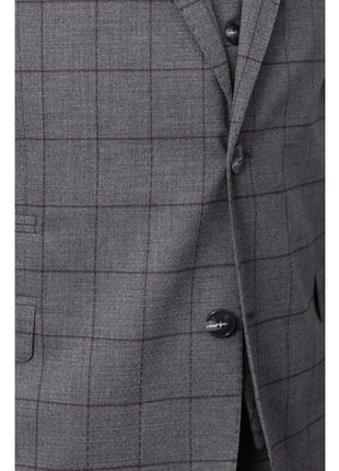 Italiano Italiano Mens Gray Windowpane 100% Zegna Wool Slim Fit 2 Piece Suit