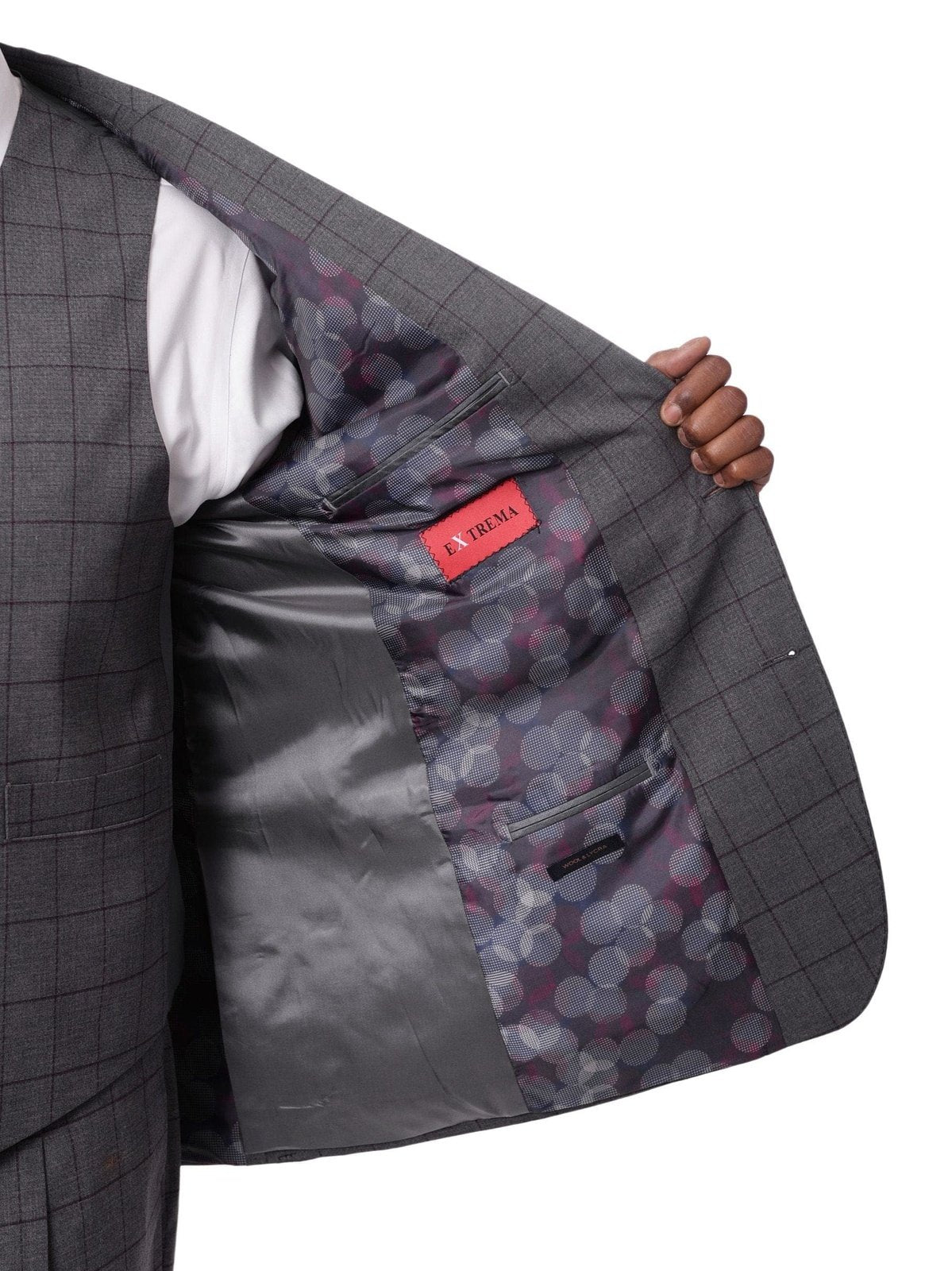 Italiano Italiano Mens Gray Windowpane 100% Zegna Wool Slim Fit 2 Piece Suit