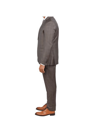 Italiano SUITS Italiano Mens Brown Check 100% Zegna Wool Slim Fit 2 Button Suit