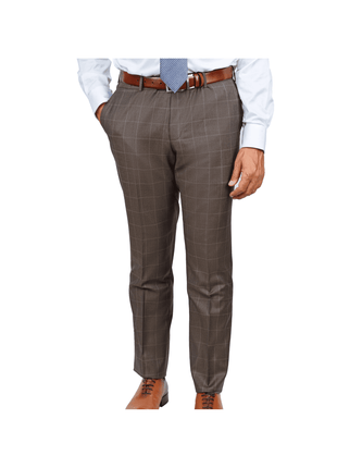 Italiano SUITS Italiano Mens Brown Check 100% Zegna Wool Slim Fit 2 Button Suit