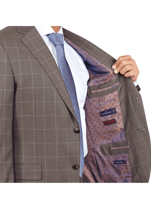 Italiano SUITS Italiano Mens Brown Check 100% Zegna Wool Slim Fit 2 Button Suit