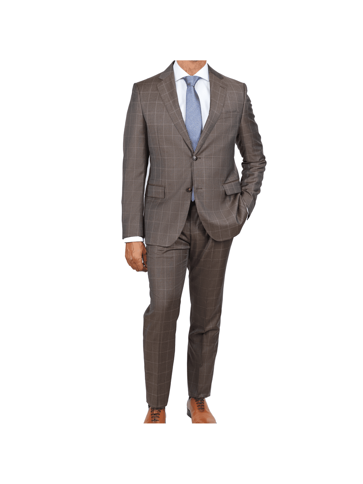 Italiano SUITS Italiano Mens Brown Check 100% Zegna Wool Slim Fit 2 Button Suit