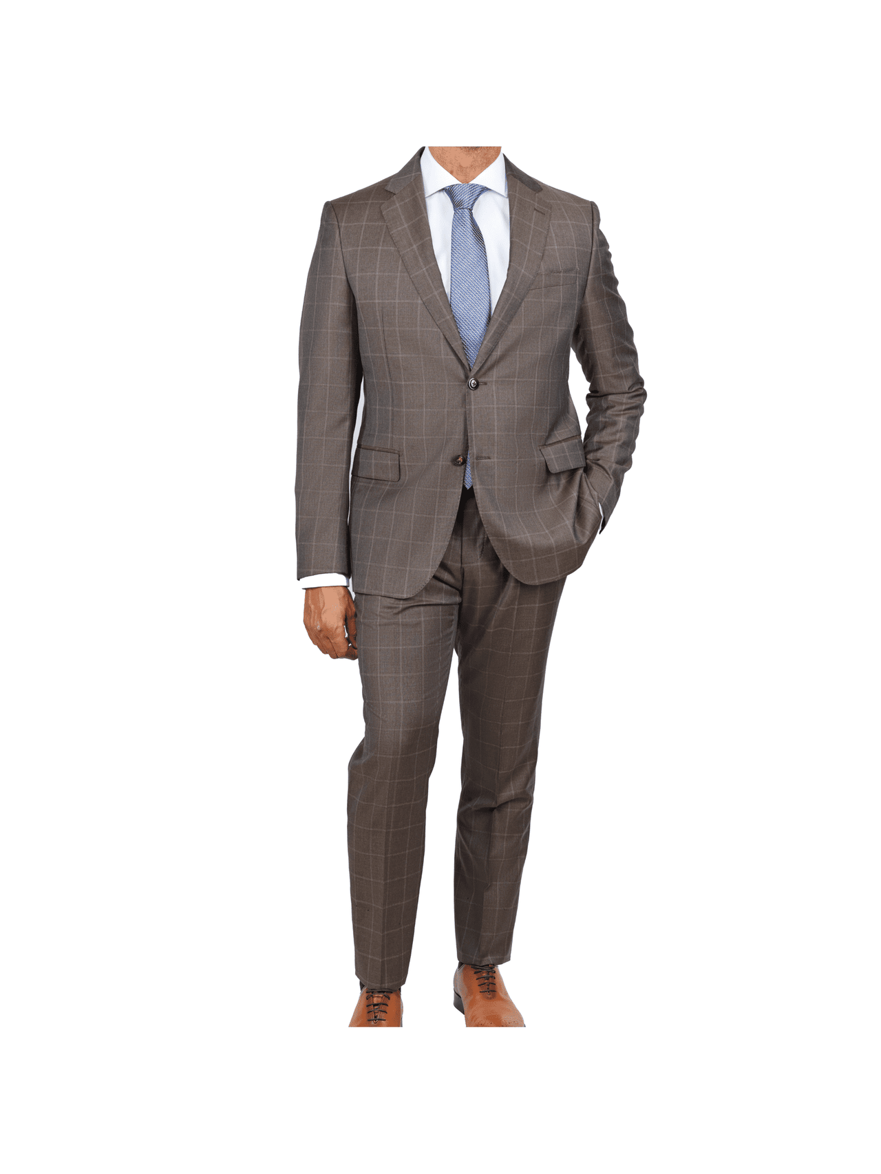 Italiano SUITS Italiano Mens Brown Check 100% Zegna Wool Slim Fit 2 Button Suit