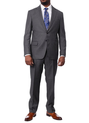 Italiano SUITS Italiano Mens Gray Pinstriped 100% Zegna Wool Slim Fit 2-Piece Suit
