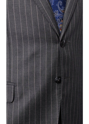 Italiano SUITS Italiano Mens Gray Pinstriped 100% Zegna Wool Slim Fit 2-Piece Suit