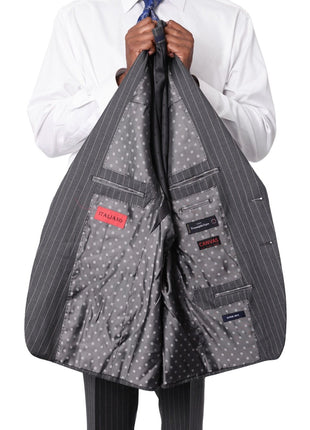 Italiano SUITS Italiano Mens Gray Pinstriped 100% Zegna Wool Slim Fit 2-Piece Suit